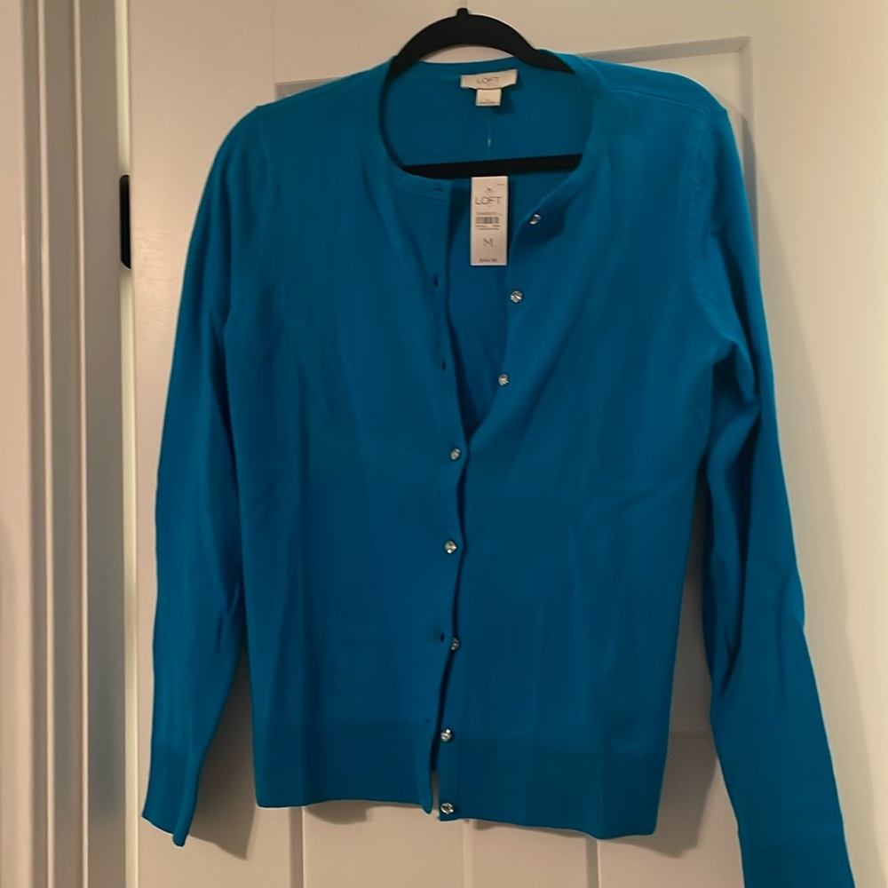 LOFT blue cardigan size M NWT